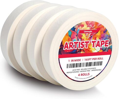 شريط فنان أبيض ، شريط تقنيع الفن ، شريط فنانين متوسطة خالية من الأحماض ، حزمة من 4 لفات ، 1 بوصة × 165 قدم ، للطلاء بالألوان المائية ، قماش ، رسم تلوين وغيره من فن الصياغة. in Kuwait