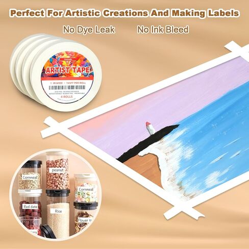 شريط فنان أبيض ، شريط تقنيع الفن ، شريط فنانين متوسطة خالية من الأحماض ، حزمة من 4 لفات ، 1 بوصة × 165 قدم ، للطلاء بالألوان المائية ، قماش ، رسم تلوين وغيره من فن الصياغة. in Kuwait