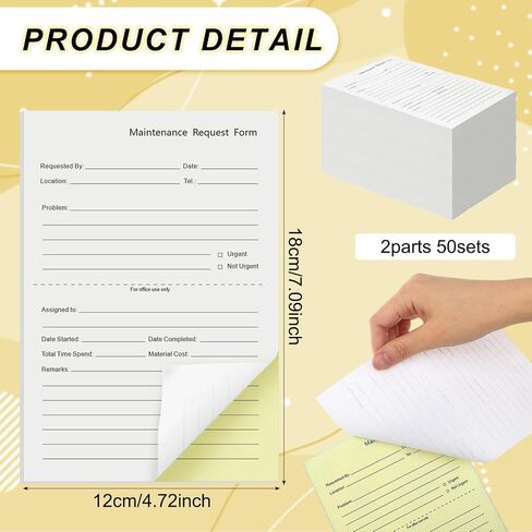 Clabby 200 Sets Maintenance Request Forms 4.7 x 7.1 Inch Maintenance Request Book Slips 2 Part Carbonless Paper Work Order Forms for Office Hospitals Management, 50 Sets Each Pad in Kuwait