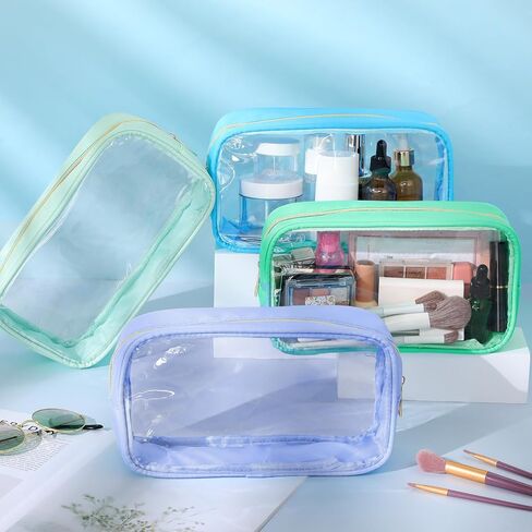 9 Pcs Preppy Clear Makeup Bag DIY Chenille Letter Pouch Large Nylon Makeup Bag Travel Toiletry Zipper Cosmetic Pouch Organizer Bags PVC Preppy Stuff for Women Girls, 9.5 x 5.1 x 2.8 Inch (Cream White) in Kuwait