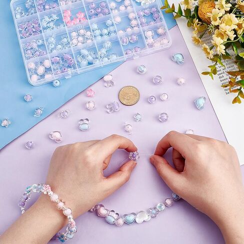 PH Pandahall 195pcs 8 أنماط حبات أكريليك ، 9 ~ 13 ملم حبات كريستال فاصل 3 ألوان حبة حرفة فضفاضة الرخوة لسحر الهاتف أساور قلادة الحبل المجوهرات ، للفتيات 8 ~ 12 in Saudi Arabia