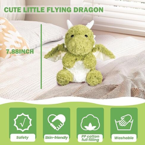 Little Flying Dragon Plush,Cute Dinosaur Stuffed Animals Pillow,Kawaii Fire Dragon Animal Plushies Toy, for Adults and Kids,7.88",Green in Kuwait