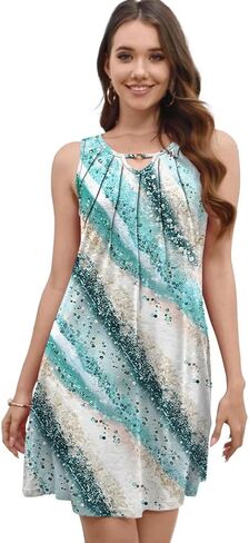 Pleated Front Summer Dresses for Women 2025 Casual Beach Floral Print Sundress Boho Tank Dress in Saudi Arabia