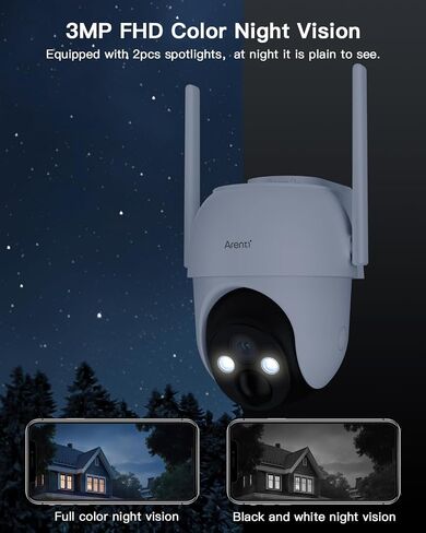 ARENTI 4G LTE Cellular Security Camera No WiFi, Solar Camera Outdoor Wireless for Home Security, 2K Color Night Vision, 360° Live Feed, PIR Motion Sensor, 2 Way Talk (Includes SIM Card) in Saudi Arabia