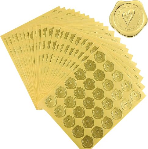 300Pcs Gold Embossed Wax Stickers Valentines Day Heart Envelope Seals Self-Adhesive Stickers for Wedding Celebrations Greeting Cards Commemorative Parties Engagement in Kuwait