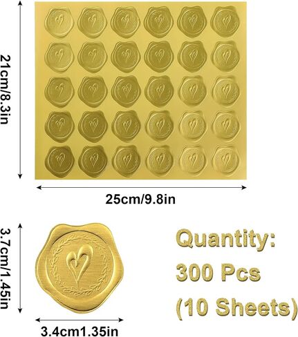 300Pcs Gold Embossed Wax Stickers Valentines Day Heart Envelope Seals Self-Adhesive Stickers for Wedding Celebrations Greeting Cards Commemorative Parties Engagement in Kuwait