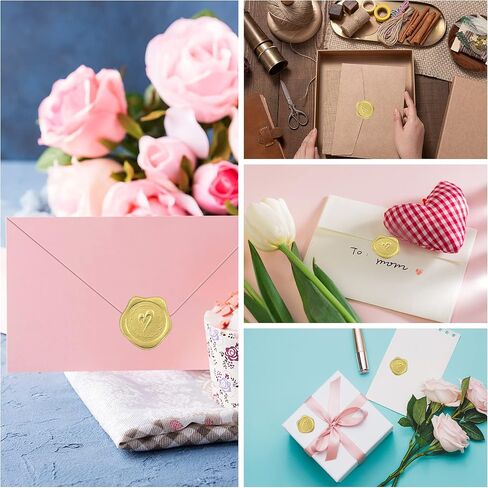 300Pcs Gold Embossed Wax Stickers Valentines Day Heart Envelope Seals Self-Adhesive Stickers for Wedding Celebrations Greeting Cards Commemorative Parties Engagement in Kuwait