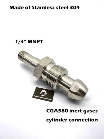 CGA580 High-Pressure Nipples for Compressed Inert Gas to Male NPT 1/4" MNPT, CGA 580 Cylinder Adapter Made of stainless steel 304 (CGA580, SS304, Length=75mm 1pc) in Kuwait