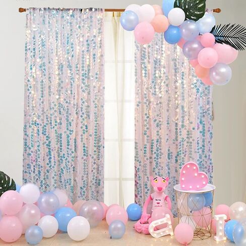 HH 9x9FT Big Sequin Backdrop Curtains,Shimmer Sequin Fabric Photography Backdrop,Sequin Photo Backdrop Payette Sequin Backdrop Curtain Panels Backgrounds for Wedding Party Christmas Decoration-Silver in Kuwait