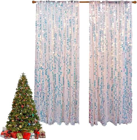 HH 9x9FT Big Sequin Backdrop Curtains,Shimmer Sequin Fabric Photography Backdrop,Sequin Photo Backdrop Payette Sequin Backdrop Curtain Panels Backgrounds for Wedding Party Christmas Decoration-Silver in Kuwait