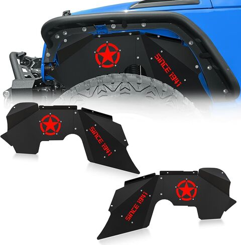 for Wrangler JK Front Inner Fender Liners Compatible with 2007-2018 Jeep Wrangler JK & JKU Unlimited 2/4 Doors, White Star Logo Wheel Well Liners Mud Guards Steel Fender Flares Cover (2 PCS) in Saudi Arabia