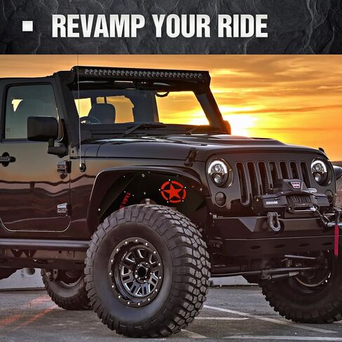 for Wrangler JK Front Inner Fender Liners Compatible with 2007-2018 Jeep Wrangler JK & JKU Unlimited 2/4 Doors, White Star Logo Wheel Well Liners Mud Guards Steel Fender Flares Cover (2 PCS) in Saudi Arabia