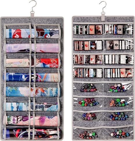 Dual Sided TCG&MTG Playmat Organizer, Dust Proof Storage Case for Dices and Cards, Game Accessories Holder with 8 MTG/TCG Sized Playmats (14" x 24") Slots & 16 Game Accessories Slots (Black) in Saudi Arabia
