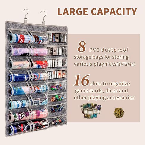 Dual Sided TCG&MTG Playmat Organizer, Dust Proof Storage Case for Dices and Cards, Game Accessories Holder with 8 MTG/TCG Sized Playmats (14" x 24") Slots & 16 Game Accessories Slots (Black) in Saudi Arabia
