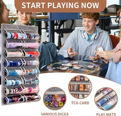Dual Sided TCG&MTG Playmat Organizer, Dust Proof Storage Case for Dices and Cards, Game Accessories Holder with 8 MTG/TCG Sized Playmats (14" x 24") Slots & 16 Game Accessories Slots (Black) in Saudi Arabia