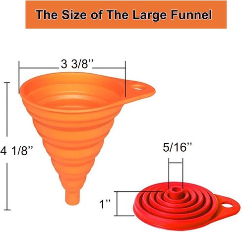 KongNai Kitchen Funnel Set 4 Pack, Small and Large, Kitchen Gadgets Accessories Foldable Silicone Collapsible Funnels for Filling Water Bottle Liquid Transfer Food Grade in Kuwait
