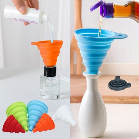 KongNai Kitchen Funnel Set 4 Pack, Small and Large, Kitchen Gadgets Accessories Foldable Silicone Collapsible Funnels for Filling Water Bottle Liquid Transfer Food Grade in Kuwait