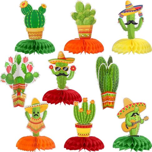9 Pieces Fiesta Table Centerpieces Paper Mexican Honeycomb Decoration Colorful Cinco De Mayo Table Topper Decor for Carnivals Taco Tuesday Cactus Theme Party Photo Props Decoration Supplies in Saudi Arabia