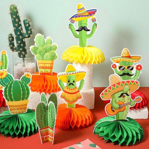 9 Pieces Fiesta Table Centerpieces Paper Mexican Honeycomb Decoration Colorful Cinco De Mayo Table Topper Decor for Carnivals Taco Tuesday Cactus Theme Party Photo Props Decoration Supplies in Saudi Arabia