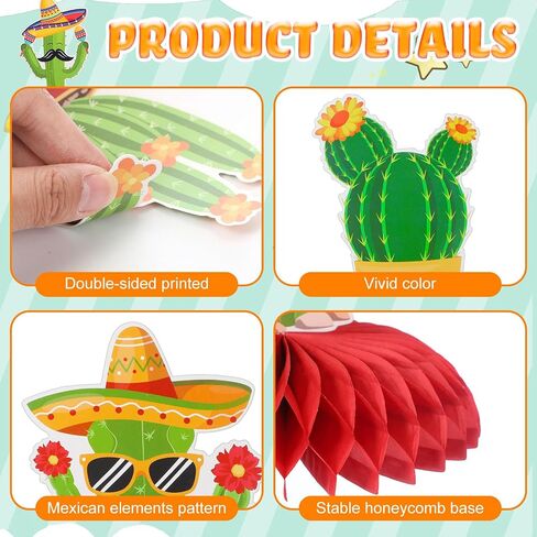 9 Pieces Fiesta Table Centerpieces Paper Mexican Honeycomb Decoration Colorful Cinco De Mayo Table Topper Decor for Carnivals Taco Tuesday Cactus Theme Party Photo Props Decoration Supplies in Saudi Arabia