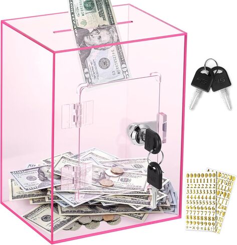 X-Large Piggy Bank for Adults Kids, Vcertcpl Acrylic Clear Piggy Bank with Key Money Saving Box for Cash Saving, Openable Adults Piggy Bank for Real Money Bank Coin Bank Change Jar in Kuwait