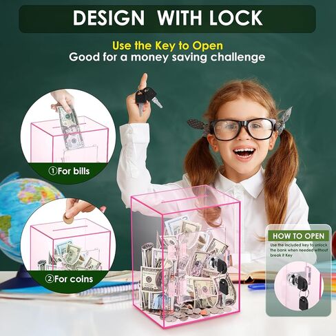 X-Large Piggy Bank for Adults Kids, Vcertcpl Acrylic Clear Piggy Bank with Key Money Saving Box for Cash Saving, Openable Adults Piggy Bank for Real Money Bank Coin Bank Change Jar in Kuwait