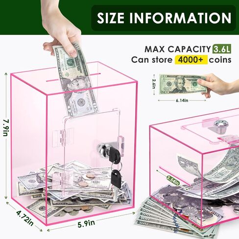 X-Large Piggy Bank for Adults Kids, Vcertcpl Acrylic Clear Piggy Bank with Key Money Saving Box for Cash Saving, Openable Adults Piggy Bank for Real Money Bank Coin Bank Change Jar in Kuwait
