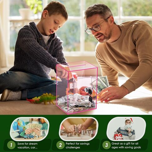 X-Large Piggy Bank for Adults Kids, Vcertcpl Acrylic Clear Piggy Bank with Key Money Saving Box for Cash Saving, Openable Adults Piggy Bank for Real Money Bank Coin Bank Change Jar in Kuwait