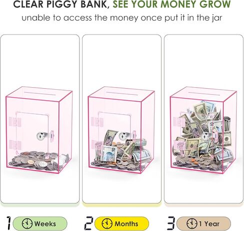 X-Large Piggy Bank for Adults Kids, Vcertcpl Acrylic Clear Piggy Bank with Key Money Saving Box for Cash Saving, Openable Adults Piggy Bank for Real Money Bank Coin Bank Change Jar in Kuwait