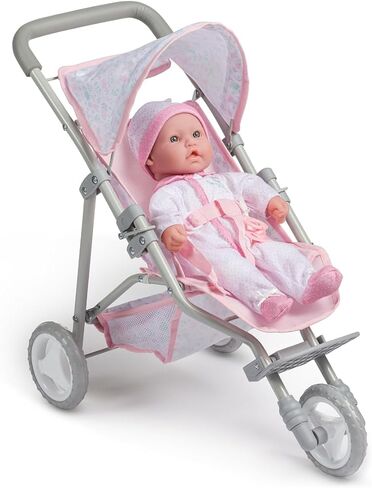 JC Toys | Berenguer Boutique |3 Wheeled Folding Doll Jogger Stroller | Pink | Ages 3+ in Saudi Arabia