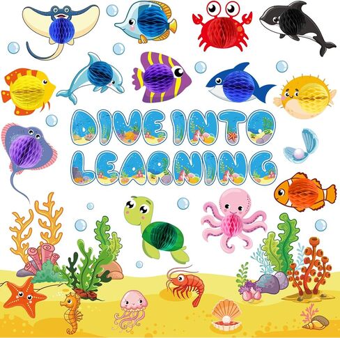 العودة إلى مدرسة Boardin Bulletin School Decoritations Under the Sea Bulletin Board Stet Sea Animal Fish Paper Clutouts Tropical Fish Fish Dives in Supplies for Kids School in Saudi Arabia