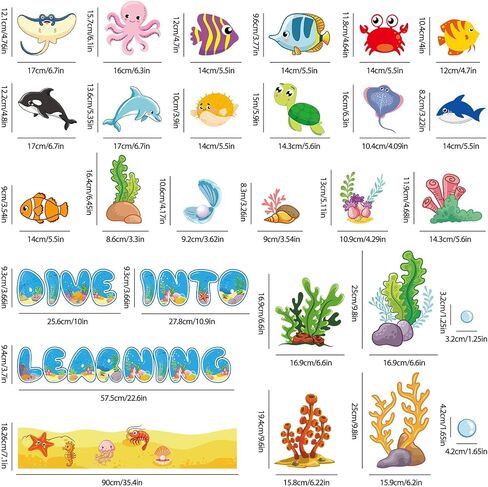 العودة إلى مدرسة Boardin Bulletin School Decoritations Under the Sea Bulletin Board Stet Sea Animal Fish Paper Clutouts Tropical Fish Fish Dives in Supplies for Kids School in Saudi Arabia