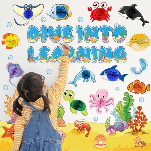 العودة إلى مدرسة Boardin Bulletin School Decoritations Under the Sea Bulletin Board Stet Sea Animal Fish Paper Clutouts Tropical Fish Fish Dives in Supplies for Kids School in Saudi Arabia