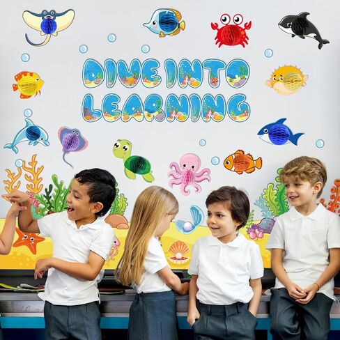 العودة إلى مدرسة Boardin Bulletin School Decoritations Under the Sea Bulletin Board Stet Sea Animal Fish Paper Clutouts Tropical Fish Fish Dives in Supplies for Kids School in Saudi Arabia