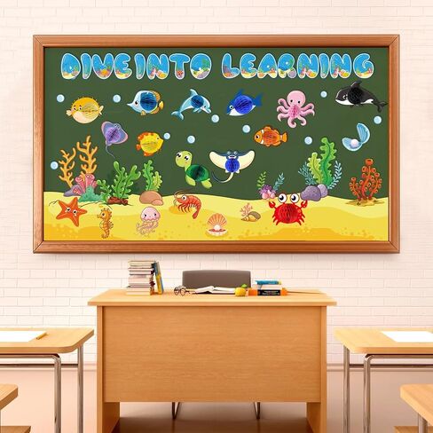 العودة إلى مدرسة Boardin Bulletin School Decoritations Under the Sea Bulletin Board Stet Sea Animal Fish Paper Clutouts Tropical Fish Fish Dives in Supplies for Kids School in Saudi Arabia