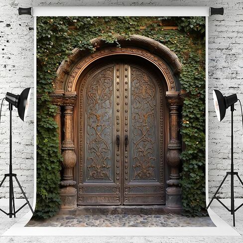 Kate 5×7ft Outdoor Retro Brown Arch Backdrop Photography Spring Green Plant Relief Lines Deco Background Photography Studio Prop Photo Video in Kuwait