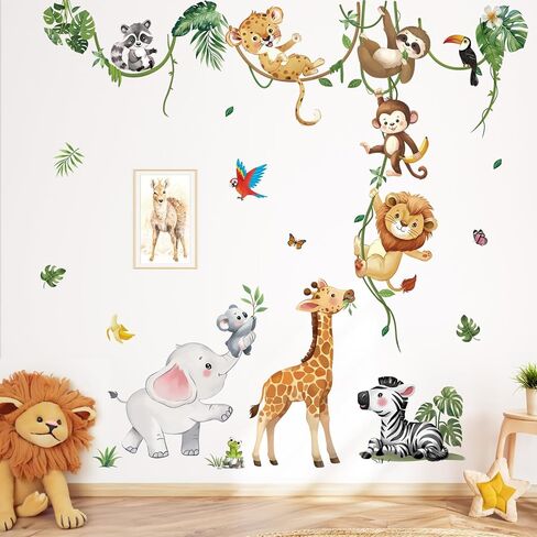 decalmile Large Animals Safari Elephant Giraffe Wall Decals Jungle Animals Lion Leopard Zebra Wall Stickers Baby Nursery Kids Room Wall Decor(XXL) in Kuwait