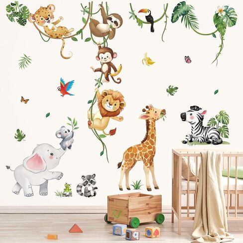 decalmile Large Animals Safari Elephant Giraffe Wall Decals Jungle Animals Lion Leopard Zebra Wall Stickers Baby Nursery Kids Room Wall Decor(XXL) in Kuwait