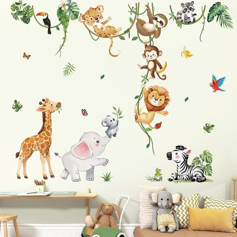 decalmile Large Animals Safari Elephant Giraffe Wall Decals Jungle Animals Lion Leopard Zebra Wall Stickers Baby Nursery Kids Room Wall Decor(XXL) in Kuwait