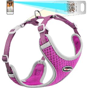 ThinkPet Reflective Breathable Soft Air Mesh with QR Code Dog Tag Puppy Choke Free Over Head Vest Harness for Puppy Small Medium Dogs and Cats Medium Purple