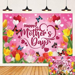 Happy Mother's Day Backdrop for Photography 7x5FT Floral Glitter Mothers Day Background Best Mom Ever Party Decorations Banner Photo Props