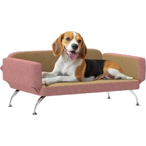 PawHut Dog Sofa Bed, Cat Couch for Small, Medium & Large Dogs, Pet Sofa with Adjustable Armrest & Backrest, Non-Slip Food Pads, Pink