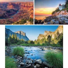 Bits and Pieces - Value Set of Three (3) 1000 Piece Jigsaw Puzzles for Adults - Each Puzzle Measures 20" x 27"- National Parks Nature Grand Canyon Acadia Yosemite Jigsaws by Various Artists