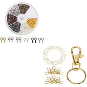 Coolrunner 6 Colors 600Pcs Small Screw Eye Pins+50 Pcs Gold Lobster Claw Clasp Keychain