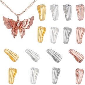 PH PandaHall 16pcs Pinch Bails 925 Sterling Silver Pendant Clasp, Connectors Bails 4 Colors Snap Bail Gold Pinch Pendant Charms Chain Connectors for Necklace Dangle Charm DIY Craft Making 7x3.5x3.5 mm