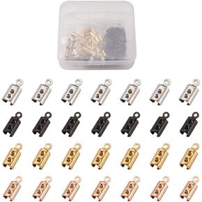 kissitty 160pcs/box ملون مختلط عمود من الفولاذ المقاوم للصدأ طية فوق الحبل نصائح 4x10mm جلد الشريط المشبك المشبك لصنع المجوهرات الحرفية DIY