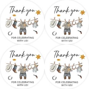 40pcs Cowboy Thank You Stickers, Little Cowboy Round Stickers, Cowboy Howdy Thank You Stickers for Western Birthday/Gender Reveal Party Favors