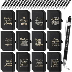 48 Pcs Employee Appreciation Gifts Hardcover Executive Notebooks A6,24 Thank You Notebooks Motivational Journals and 24 Pens Bulk for Team Employee Volunteer(Black, Thank You Theme)
