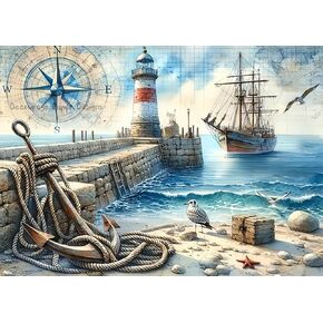 Beach Landscape Diamond Art Kits for Adults, 5D Lighthouse Diamond Painting Kits for Adults Beginners, DIY Full Round Drill Diamond Dot Painting Gem Art Kits for Adult, Home Wall Decor 11.8x15.7 Inch