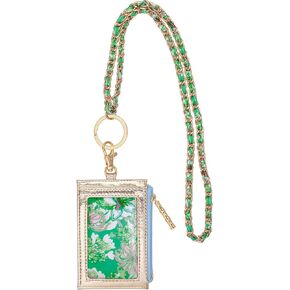 Lilly Pulitzer Lanyard مع حامل الهوية ، محفظة سلسلة المفاتيح للمدرسة أو المكتب ، محفظة سحاب ذهبية ، حامل شارة مع نافذة واضحة وفتحات البطاقة ، إطلالات إزهار